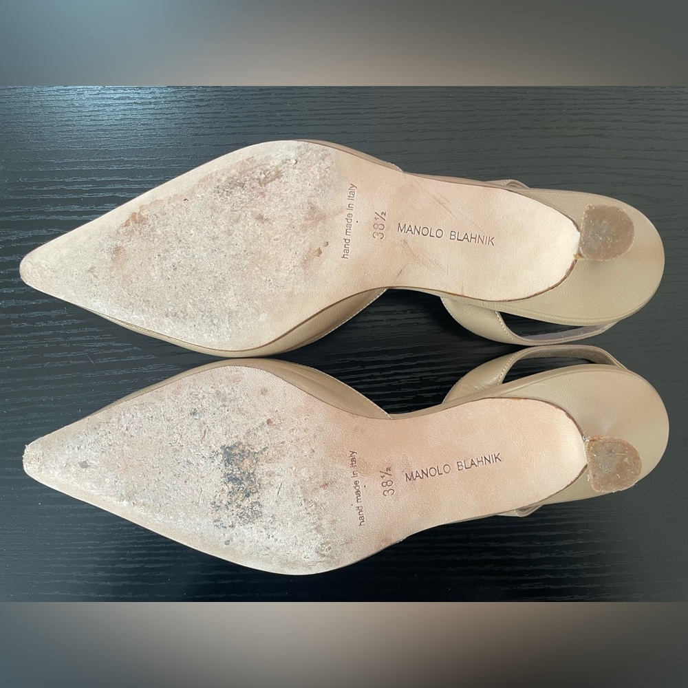 Manolo Blahnik Nude Beige Pointed Slingback Heels - Picture 8 of 9